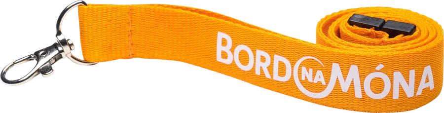 Custom printed lanyard produced for Bord na Móna