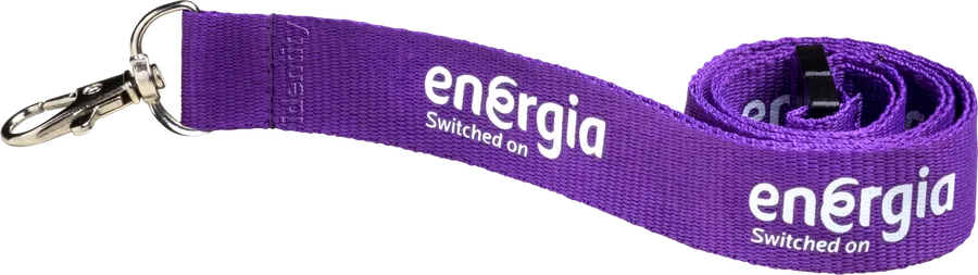 Custom printed lanyard produced for Energia