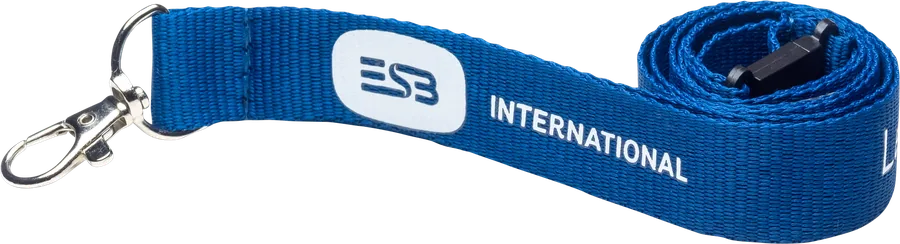 Custom printed lanyard produced for ESB International