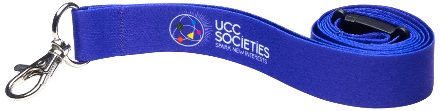 Custom printed lanyard produced for UCC Societies
